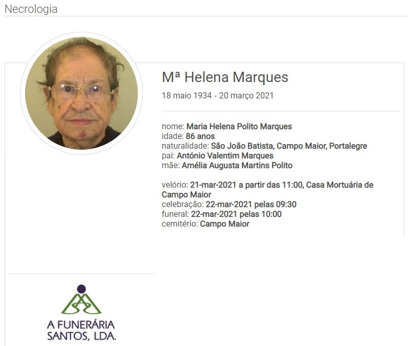 Campo Maior: Faleceu a sra. Maria Helena Marques