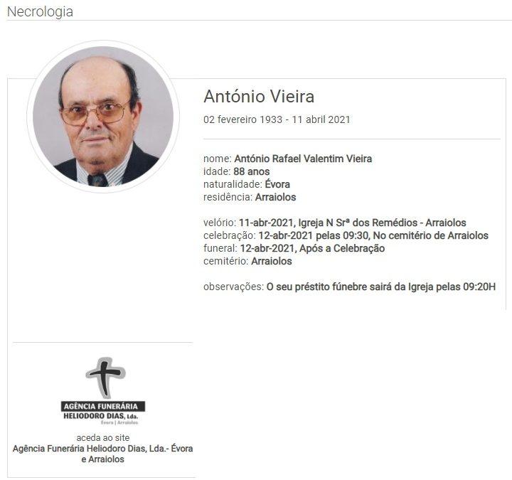 Arraiolos: Faleceu o sr. António Vieira